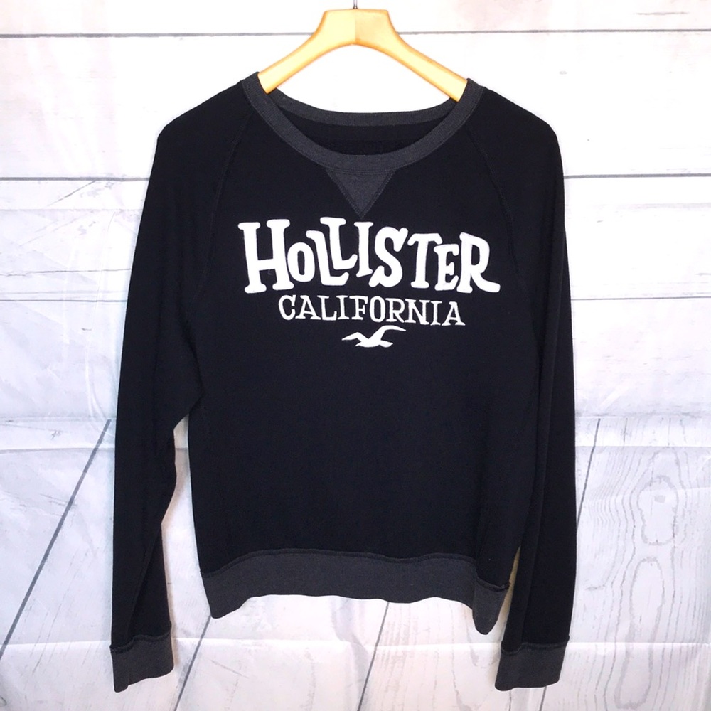 HOLLISTER Black Crewneck Sweatshirt w White Embroidery PERFECT CONDITION SIZE XL